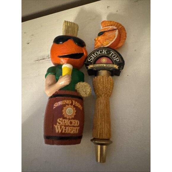 Lot Of 2 Shock Top Beer Tap Pulls Handles Spring Heat Spiced Wheat 10" & 12" - Picture 1 of 16